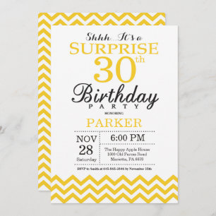 Sorpresa 30 cumpleaños Invitación amarillo Chevron
