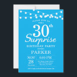 Sorpresa 30 cumpleaños invitación azul y blanco<br><div class="desc">Sorpresa 30.ª invitación de cumpleaños con String Lights. Fondo Azul. Cumpleaños de hombres o mujeres. 13.º 15.º 16.º 18.º 20.21.30.40.50.60.70.80.90.100,  cualquier edad. Para una mayor personalización,  haga clic en el botón "Personalizar" y utilice nuestra herramienta de diseño para modificar esta plantilla.</div>