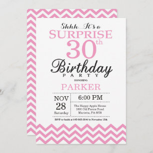Sorpresa 30 cumpleaños invitación Chevron rosa