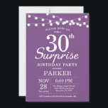 Sorpresa 30 cumpleaños Invitación Lavanda púrpura<br><div class="desc">Sorpresa 30.ª invitación de cumpleaños con String Lights. Fondo Lilac De Lavanda Púrpura. Cumpleaños de las Mujeres. 13.º 15.º 16.º 18.º 20.21.30.40.50.60.70.80.90.100,  cualquier edad. Para una mayor personalización,  haga clic en el botón "Personalizar" y utilice nuestra herramienta de diseño para modificar esta plantilla.</div>