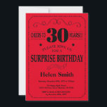 Sorpresa 30 cumpleaños invitación negro y rojo<br><div class="desc">Sorpresa 30 cumpleaños invitación Tipografía negra y roja. Fondo negro y rojo. Cumpleaños de adultos. Cumpleaños de hombres o mujeres. Invite a un niño o Chica Lady Teen Teenage Bday. 13a 15a 16a 18a 20a 30a 40a 50a 60a 70a 80a 90a 100a. Cualquier edad. Para más personalización, haga clic en...</div>