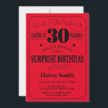 Sorpresa 30 cumpleaños invitación negro y rojo<br><div class="desc">Sorpresa 30 cumpleaños invitación Tipografía negra y roja. Fondo negro y rojo. Cumpleaños de adultos. Cumpleaños de hombres o mujeres. Invite a un niño o Chica Lady Teen Teenage Bday. 13a 15a 16a 18a 20a 30a 40a 50a 60a 70a 80a 90a 100a. Cualquier edad. Para más personalización, haga clic en...</div>
