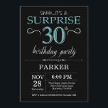 Sorpresa 30 cumpleaños invitación negro y Verde az<br><div class="desc">Sorpresa 30 cumpleaños invitación con fondo negro y Verde azulado Purpurina. Cartel. Cumpleaños de adultos. Invitar el cumpleaños de hombres o mujeres. Cualquier edad. Para más personalización,  haga clic en el botón "Personalizar" y utilice nuestra herramienta de diseño para modificar esta plantilla.</div>