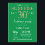 Sorpresa 30 cumpleaños invitación verde y oro<br><div class="desc">Sorpresa 30 cumpleaños invitación con fondo verde y Purpurina de oro. Cumpleaños de adultos. Invitar el cumpleaños de hombres o mujeres. Cualquier edad.
Para más personalización,  haga clic en el botón "Personalizar" y utilice nuestra herramienta de diseño para modificar esta plantilla.</div>
