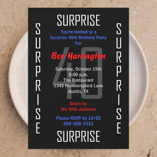 Sorpresa 40.ª invitación a la fiesta de cumpleaños