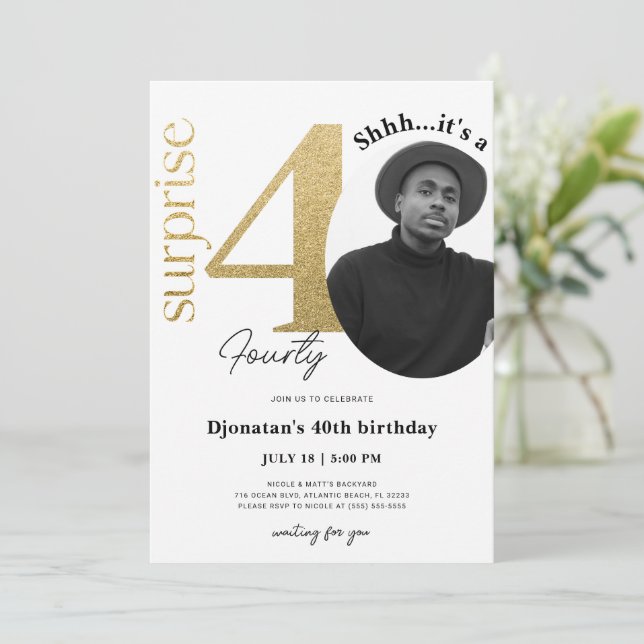 Sorpresa 40.ª invitación de cumpleaños de oro con  (Anverso de pie)