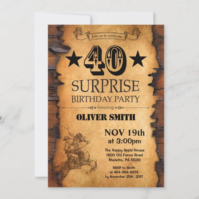Sorpresa 40.ª Invitación de cumpleaños occidental (Anverso)