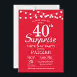 Sorpresa 40.ª Invitación de cumpleaños Rojo<br><div class="desc">Sorpresa 40.ª invitación de cumpleaños con String Lights. Fondo Rojo. 13.º 15.º 16.º 18.º 20.21.30.40.50.60.70.80.90.100,  cualquier edad. Para una mayor personalización,  haga clic en el botón "Personalizar" y utilice nuestra herramienta de diseño para modificar esta plantilla.</div>