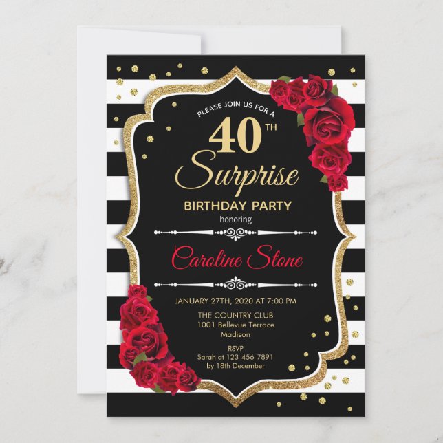 Sorpresa 40.ª invitación de cumpleaños Rojo blanco (Anverso)