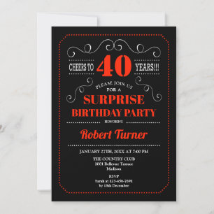 Sorpresa 40.ª invitación de cumpleaños - Rojo negr