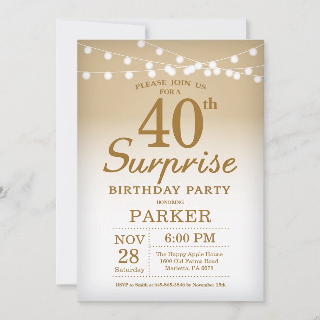Sorpresa 40.º oro de la invitación a los cumpleaño (Anverso)