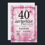 Sorpresa 40.º Purpurina rosado de la invitación po<br><div class="desc">Sorpresa 40 cumpleaños con luces de cuerdas rosadas con fondo Purpurina rosado. Cumpleaños Rosado. Cumpleaños de adultos. Invitación de cumpleaños de hombres o mujeres. 13.º 15.º 16.º 18.º 20.21.30.40.50.60.70.80.90.100, cualquier edad. Para una mayor personalización, haga clic en el botón "Personalizar" y utilice nuestra herramienta de diseño para modificar esta plantilla....</div>