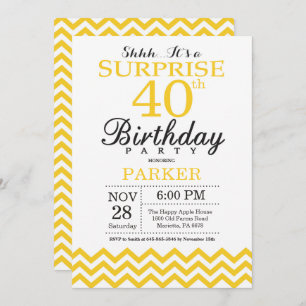 Sorpresa 40 cumpleaños Invitación amarillo Chevron