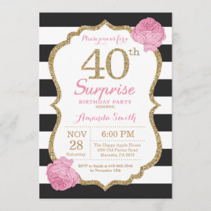 Sorpresa 40 cumpleaños invitación color rosado oro