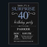 Sorpresa 40 cumpleaños invitación negro y azul<br><div class="desc">Sorpresa 40 cumpleaños invitación con fondo negro y azul Purpurina.Pizarra. Cumpleaños de adultos. Invitar el cumpleaños de hombres o mujeres. Cualquier edad.
Para más personalización,  haga clic en el botón "Personalizar" y utilice nuestra herramienta de diseño para modificar esta plantilla.</div>