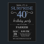 Sorpresa 40 cumpleaños invitación negro y azul<br><div class="desc">Sorpresa 40 cumpleaños invitación con fondo negro y azul Purpurina.Pizarra. Cumpleaños de adultos. Invitar el cumpleaños de hombres o mujeres. Cualquier edad.
Para más personalización,  haga clic en el botón "Personalizar" y utilice nuestra herramienta de diseño para modificar esta plantilla.</div>