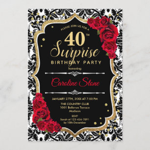 Sorpresa 40 cumpleaños - Invitación roja de oro ne