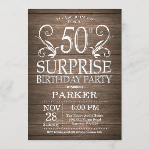 Sorpresa 50.ª Invitación de cumpleaños Madera Rúst