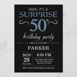 Sorpresa 50.ª invitación de cumpleaños negro y azu