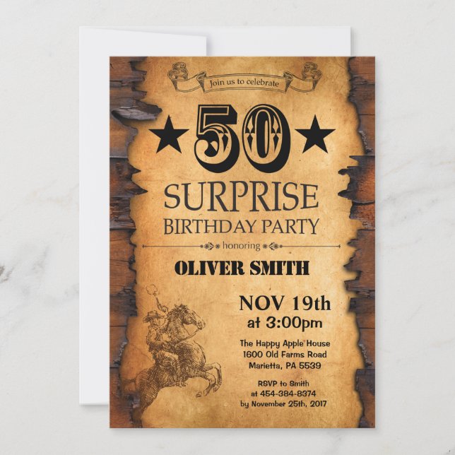 Sorpresa 50.ª Invitación de cumpleaños occidental (Anverso)