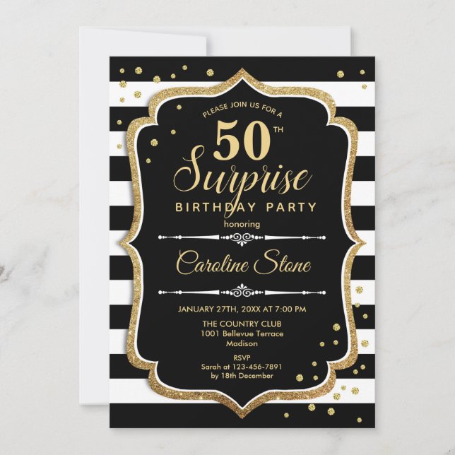 Sorpresa 50.ª invitación de cumpleaños Oro Blanco  (Anverso)