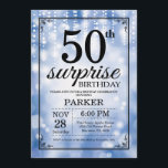 Sorpresa 50.ª invitación de cumpleaños Purpurina a<br><div class="desc">Invitación de 50 cumpleaños sorpresa con luces de cadena azul con fondo Purpurina azul. Cumpleaños Azul. Cumpleaños de adultos. Invitación de cumpleaños de hombres o mujeres. 13.º 15.º 16.º 18.º 20.21.30.40.50.60.70.80.90.100, cualquier edad. Para una mayor personalización, haga clic en el botón "Personalizar" y utilice nuestra herramienta de diseño para modificar...</div>