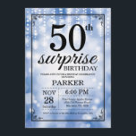 Sorpresa 50.ª invitación de cumpleaños Purpurina a<br><div class="desc">Invitación de 50 cumpleaños sorpresa con luces de cadena azul con fondo Purpurina azul. Cumpleaños Azul. Cumpleaños de adultos. Invitación de cumpleaños de hombres o mujeres. 13.º 15.º 16.º 18.º 20.21.30.40.50.60.70.80.90.100, cualquier edad. Para una mayor personalización, haga clic en el botón "Personalizar" y utilice nuestra herramienta de diseño para modificar...</div>