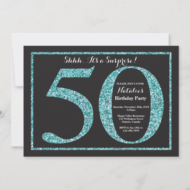 Sorpresa 50.ª invitación de cumpleaños Purpurina V (Anverso)