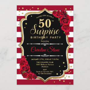 Sorpresa 50.ª invitación de cumpleaños Rojo blanco