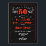 Sorpresa 50.ª invitación de cumpleaños - Rojo negr<br><div class="desc">Invitación a los 50 Años Sorpresa Elegante diseño retro rojo negro y blanco. ¡Salud a 50 años!</div>