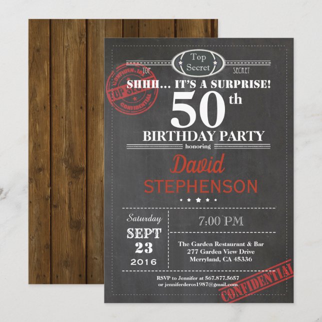 Sorpresa 50.ª invitación para fiestas de cumpleaño (Anverso / Reverso)