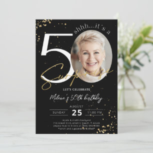 Sorpresa 50.º cumpleaños Invitación de foto de oro