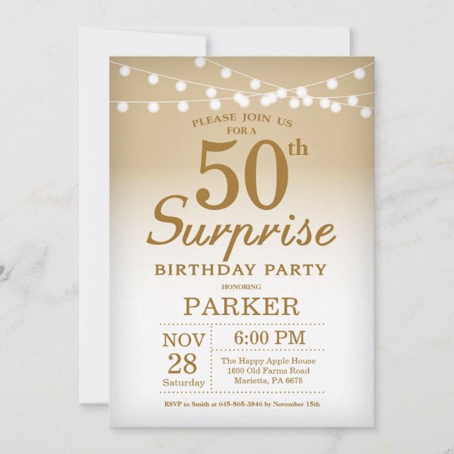 Sorpresa 50.º oro de la invitación a los cumpleaño (Anverso)