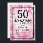Sorpresa 50.º Purpurina rosado de la invitación de<br><div class="desc">Invitación de cumpleaños número 50 con luces de cadena rosada con fondo Purpurina rosado. Cumpleaños Rosado. Cumpleaños de adultos. Invitación de cumpleaños de hombres o mujeres. 13.º 15.º 16.º 18.º 20.21.30.40.50.60.70.80.90.100, cualquier edad. Para una mayor personalización, haga clic en el botón "Personalizar" y utilice nuestra herramienta de diseño para modificar...</div>