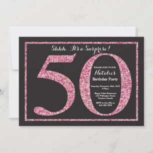 Sorpresa 50.º Purpurina rosado de la invitación de