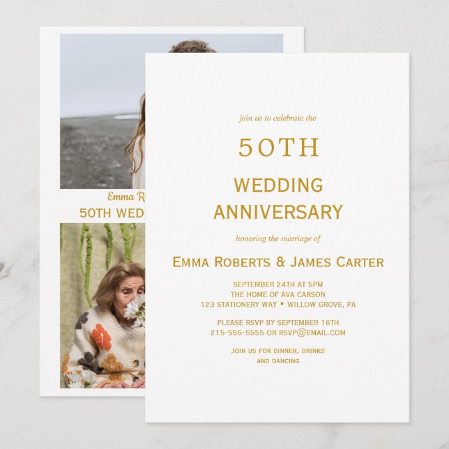Sorpresa 50° aniversario Invitación a Oro (Anverso / Reverso)