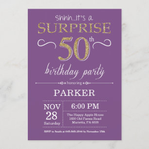 Sorpresa 50 cumpleaños invitación morado y oro