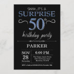 Sorpresa 50 cumpleaños invitación negro y azul<br><div class="desc">Sorpresa 50 cumpleaños invitación con fondo negro y azul Purpurina. Cartel. Cumpleaños de adultos. Invitar el cumpleaños de hombres o mujeres. Cualquier edad. Para más personalización,  haga clic en el botón "Personalizar" y utilice nuestra herramienta de diseño para modificar esta plantilla.</div>