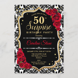 Sorpresa 50 cumpleaños - Invitación roja de oro ne