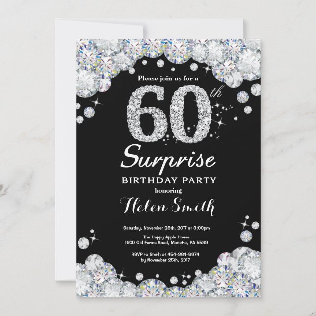 Sorpresa 60.ª Invitación de cumpleaños Diamante Pl (Anverso)