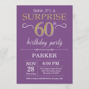 Sorpresa 60.ª invitación de cumpleaños morado y or