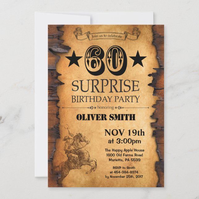 Sorpresa 60.ª Invitación de cumpleaños occidental (Anverso)