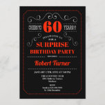 Sorpresa 60.ª invitación de cumpleaños - Rojo negr<br><div class="desc">Sorpresa 60.ª Invitación de cumpleaños Elegante diseño retro rojo y blanco negro. ¡Salud a 60 años!</div>