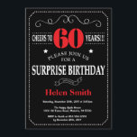 Sorpresa 60.ª invitación de cumpleaños rojo y negr<br><div class="desc">Sorpresa 60 cumpleaños Invitación tipografía roja y negra. Pizarra. Fondo blanco y negro. Cumpleaños de adultos. Cumpleaños de hombres o mujeres. Invite a un niño o a una Chica. 13.º 15.º 16.º 18.º 20.21.30.40.50.60.70.80.90.100. Cualquier edad. Para una mayor personalización, haga clic en el botón "Personalizar" y utilice nuestra herramienta de...</div>