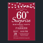 Sorpresa 60.º cumpleaños Invitación Borgoña Rojo<br><div class="desc">Sorpresa 60.ª Invitación de cumpleaños con String Lights. Fondo Rojo Borgoña. 13.º 15.º 16.º 18.º 20.21.30.40.50.60.70.80.90.100,  cualquier edad. Para una mayor personalización,  haga clic en el botón "Personalizar" y utilice nuestra herramienta de diseño para modificar esta plantilla.</div>