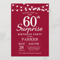 Sorpresa 60.º cumpleaños Invitación Borgoña Rojo