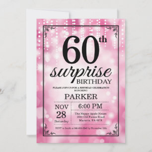Sorpresa 60.º Purpurina rosado de la invitación po