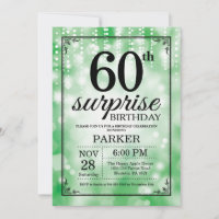 Sorpresa 60.º Purpurina Verde de la invitación de