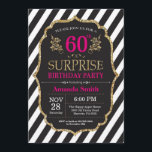 Sorpresa 60 cumpleaños invitación color rosado oro<br><div class="desc">Sorpresa 60 años Invitación a mujeres. Invitación a la fiesta de cumpleaños rosado negro y oro.Brillantina dorada. Flor floral rosa. Bandas blancas y negras. Digital Imprimible.
Para más personalización,  haga clic en el botón "Personalizar" y utilice nuestra herramienta de diseño para modificar esta plantilla.</div>