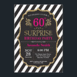 Sorpresa 60 cumpleaños invitación color rosado oro<br><div class="desc">Sorpresa 60 años Invitación a mujeres. Invitación a la fiesta de cumpleaños rosado negro y oro.Brillantina dorada. Flor floral rosa. Bandas blancas y negras. Digital Imprimible.
Para más personalización,  haga clic en el botón "Personalizar" y utilice nuestra herramienta de diseño para modificar esta plantilla.</div>